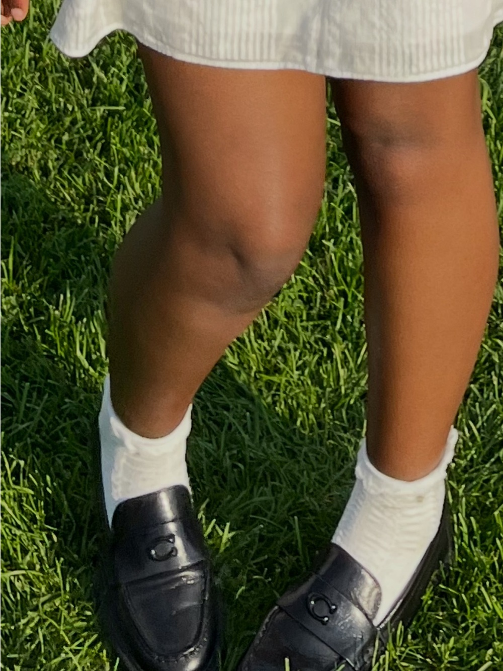 Coach White Ankle Socks with Black Leather Loafer Accent